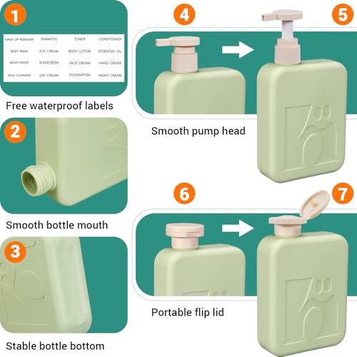 Umetass Travel Pump Bottles, Refillable Plastic Empty Squeeze Bottle with Flip Caps, Leak-Proof Dispenser Lotion Container for Shampoo, Soap, Toiletries for Vacation, Gym, Home(2 Pack, 11oz/330ml) - Image 4