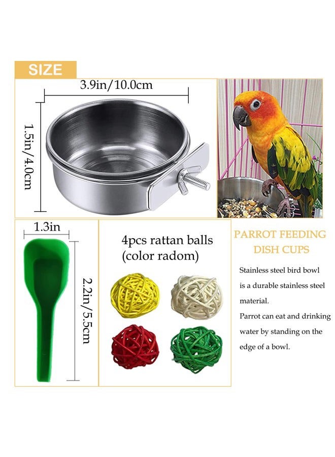 Kathson Stainless Steel Bowls for Birds,4 Pcs Parrot Feeder Dish Cups,Bird Cage Water Food Bowl Coop Cup with Clamp Holder for Parrots Cockatiel Budgies Parakeet Lovebird(S) - Image 2
