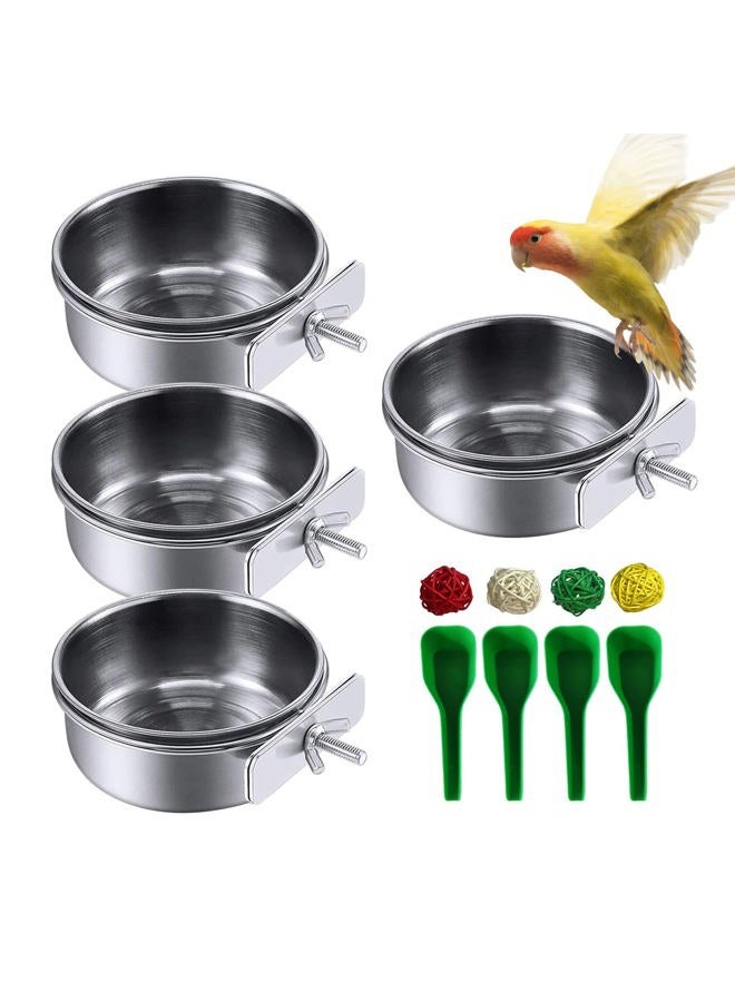 Kathson Stainless Steel Bowls for Birds,4 Pcs Parrot Feeder Dish Cups,Bird Cage Water Food Bowl Coop Cup with Clamp Holder for Parrots Cockatiel Budgies Parakeet Lovebird(S) - Image 1