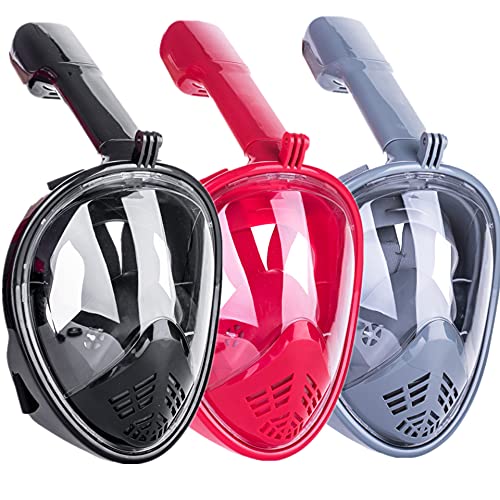 VBM Full Face Snorkeling Mask Diving Gear - Latest Dry Top System,180 Degree Panoramic View Snorkeling Mask with Camera Mount,Safe Breathing,Anti-Leak Anti-Fog-Swim Fins (Gray - S/M) - Image 2