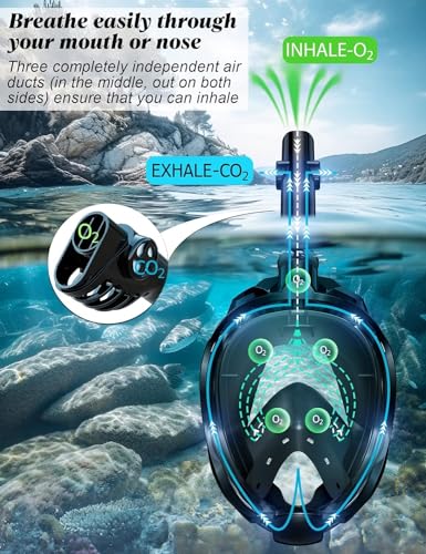 VBM Full Face Snorkeling Mask Diving Gear - Latest Dry Top System,180 Degree Panoramic View Snorkeling Mask with Camera Mount,Safe Breathing,Anti-Leak Anti-Fog-Swim Fins (Gray - S/M) - Image 5