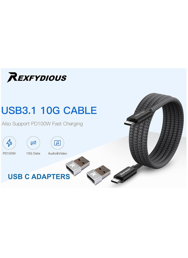 REX - REXFYDIOUS USB C Docking Station 8 in 1 Multiport Adapter RJ45 Ethernet Adapter, 100 W PD, LAN Hub USB C Dock, USB C Hub 4K HDMI for Windows Android MacBook (Grey 100W/10Gbps Cable) - Image 1