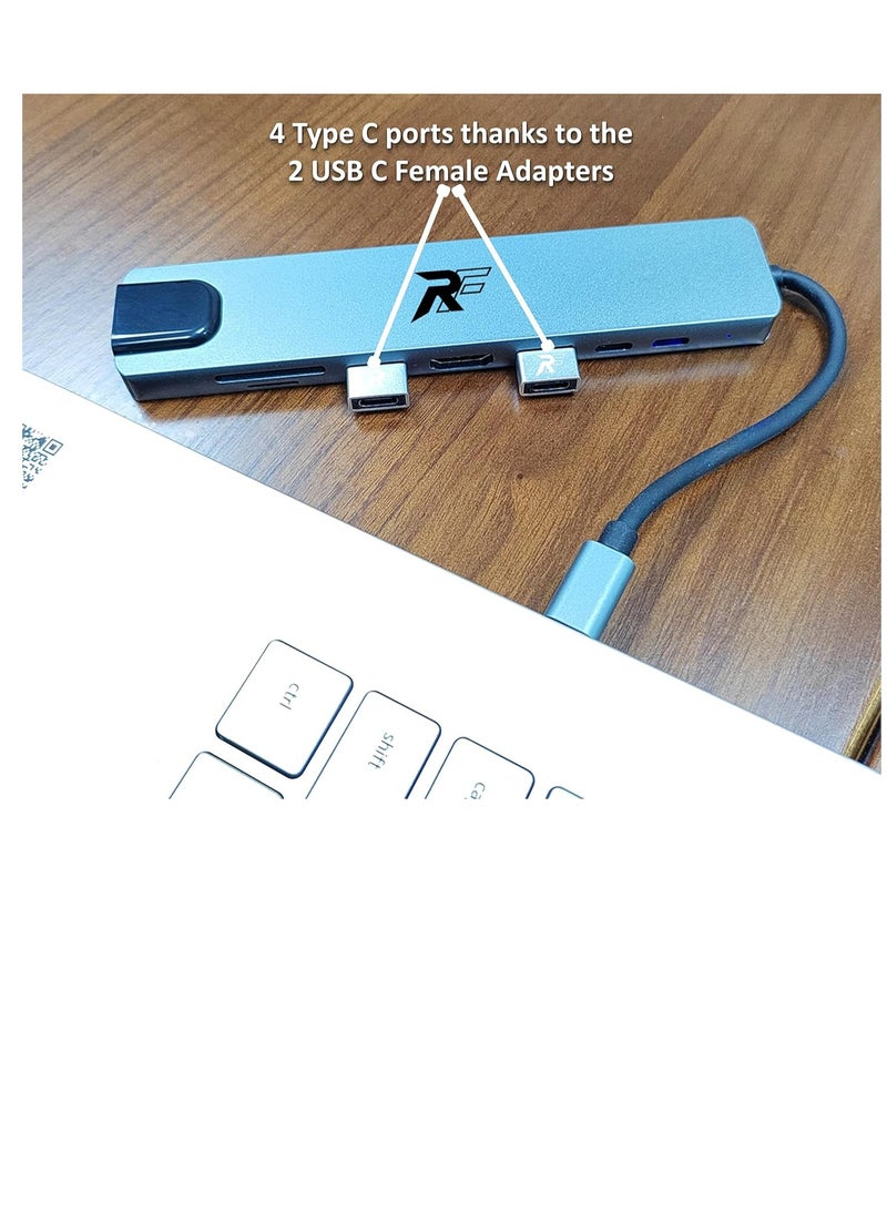 REX - REXFYDIOUS USB C Docking Station 8 in 1 Multiport Adapter RJ45 Ethernet Adapter, 100 W PD, LAN Hub USB C Dock, USB C Hub 4K HDMI for Windows Android MacBook (Grey 100W/10Gbps Cable) - Image 1