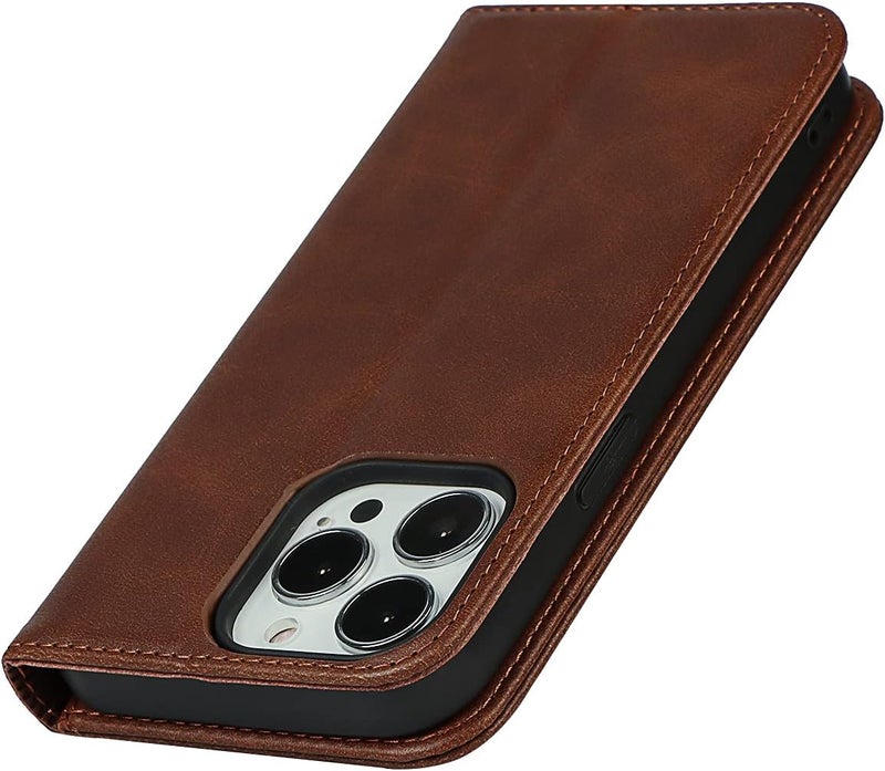 iCoverCase for iPhone 15 Pro Wallet Case with Card Holder, PU Leather Magnetic Kickstand Feature Shockproof Protective Flip Cover Case - Dark Brown - Image 4