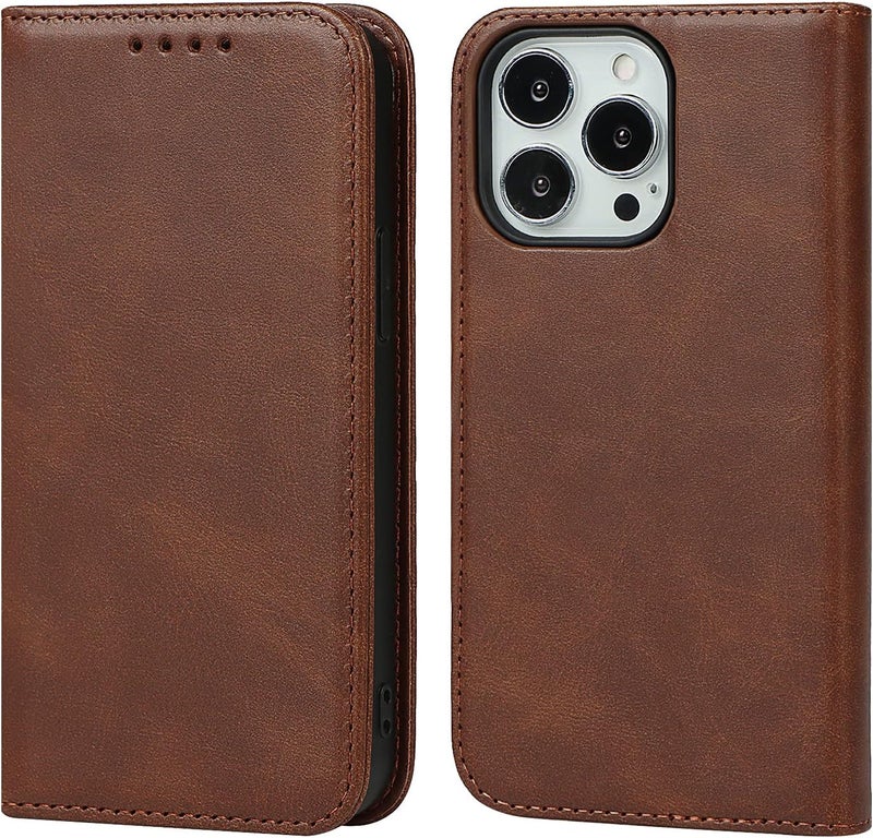 iCoverCase for iPhone 15 Pro Wallet Case with Card Holder, PU Leather Magnetic Kickstand Feature Shockproof Protective Flip Cover Case - Dark Brown - Image 1