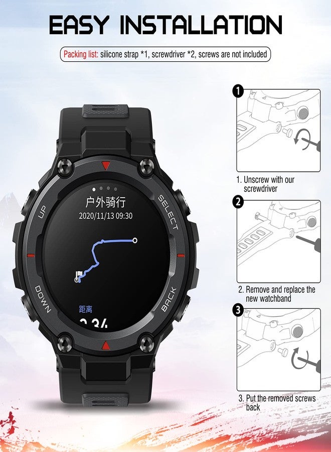 MoKo Compatible with Amazfit T-Rex/T-Rex Pro Soft Silicone Sport Replacement Watch Band with Tools, Black - Image 4