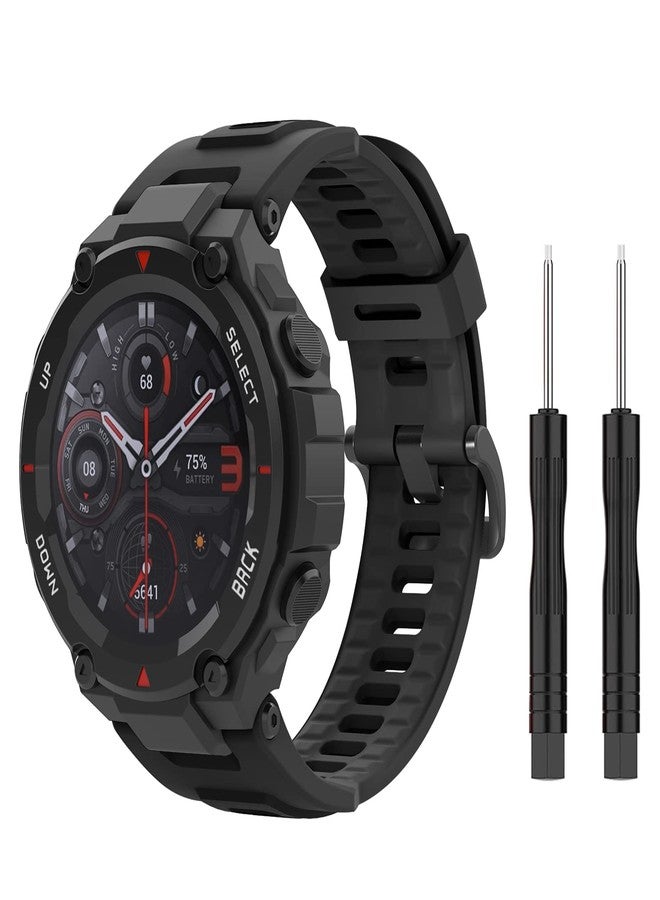 MoKo Compatible with Amazfit T-Rex/T-Rex Pro Soft Silicone Sport Replacement Watch Band with Tools, Black - Image 1
