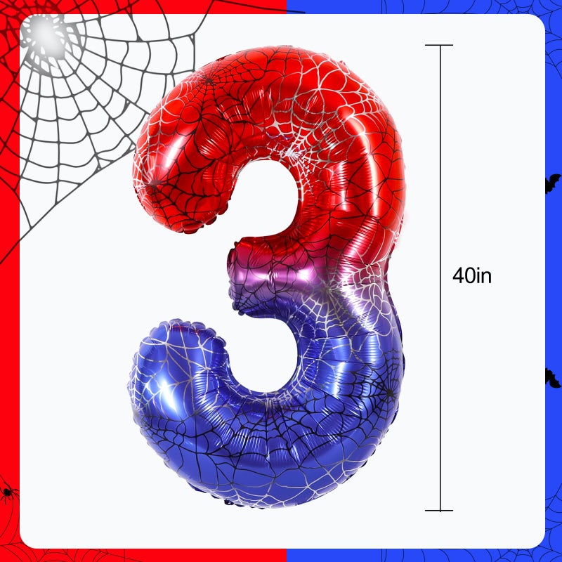Vuzvuv 40 Inch Spider Theme Number Balloon No.3, Red Blue Foil Number Balloon for Birthday, Theme Party Supplies, Baby Shower,Anniversary Decoration - Image 2