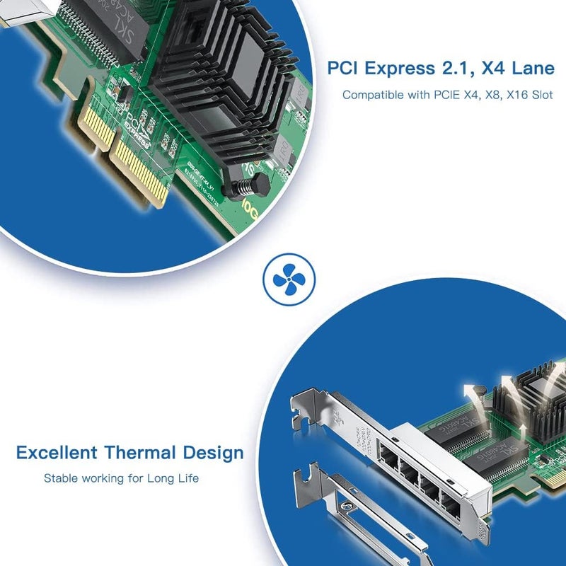 HYFIBER H!Fiber Gigabit 4 Port NIC with Intel I350 Chip, 1Gb Network Card Compare to Intel I350-T4 NIC, Quad RJ45 Ports, PCI Express 2.1 X4, Ethernet Card with Low Profile for Windows/Windows Server/Linux - Image 5