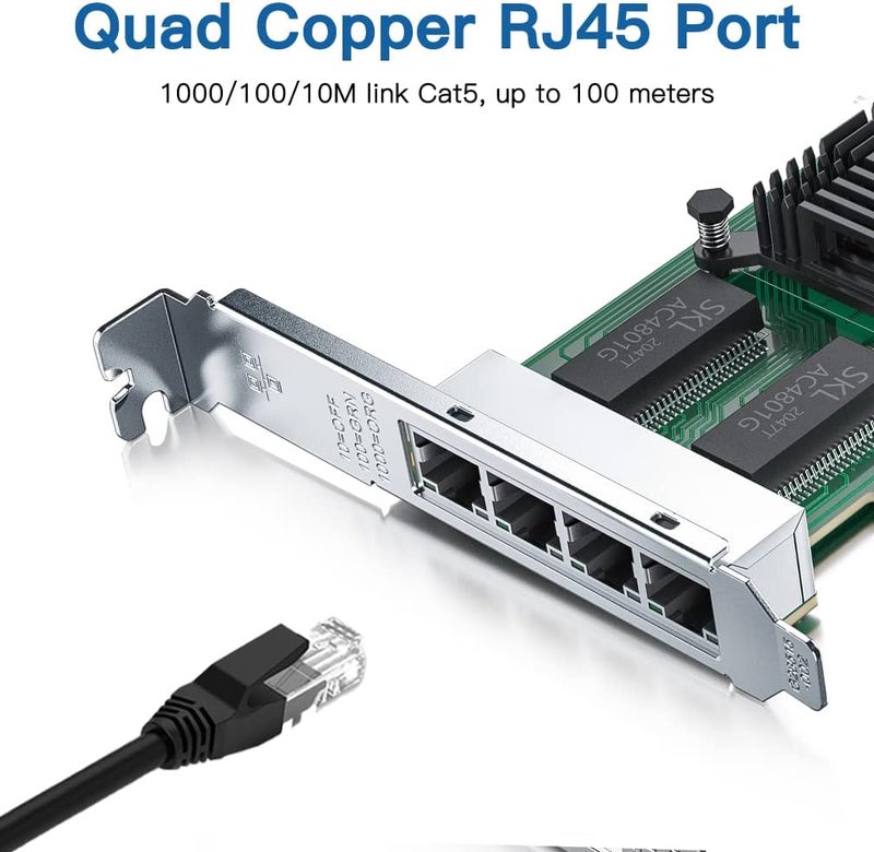 HYFIBER H!Fiber Gigabit 4 Port NIC with Intel I350 Chip, 1Gb Network Card Compare to Intel I350-T4 NIC, Quad RJ45 Ports, PCI Express 2.1 X4, Ethernet Card with Low Profile for Windows/Windows Server/Linux - Image 2