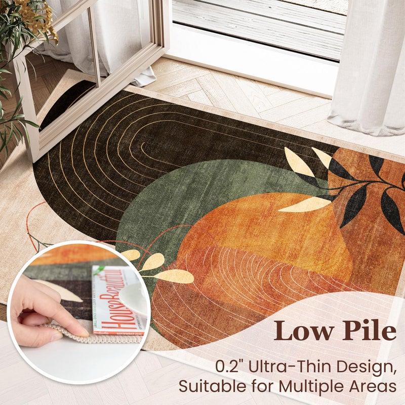 MUJOO Washable 8x10 Area Rugs for Living Room Bedroom Dining Room Large Boho Non Slip Carpet Indoor Mid Century Modern Abstract Botanical Geometric Terracotta - Image 3