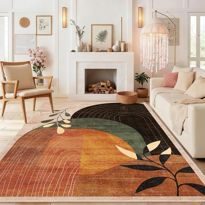 MUJOO Washable 8x10 Area Rugs for Living Room Bedroom Dining Room Large Boho Non Slip Carpet Indoor Mid Century Modern Abstract Botanical Geometric Terracotta - Image 1