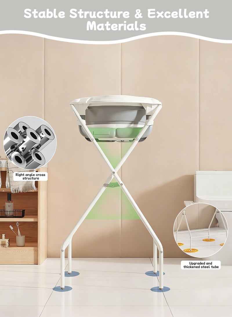 بيت الشاي حوض استحمام للأطفال مع حامل، حوض استحمام للأطفال قابل للطي، حوض استحمام مرتفع للأطفال قابل للتحرك والطي والطي، حوض استحمام للأطفال الرضع مع حامل - Image 3