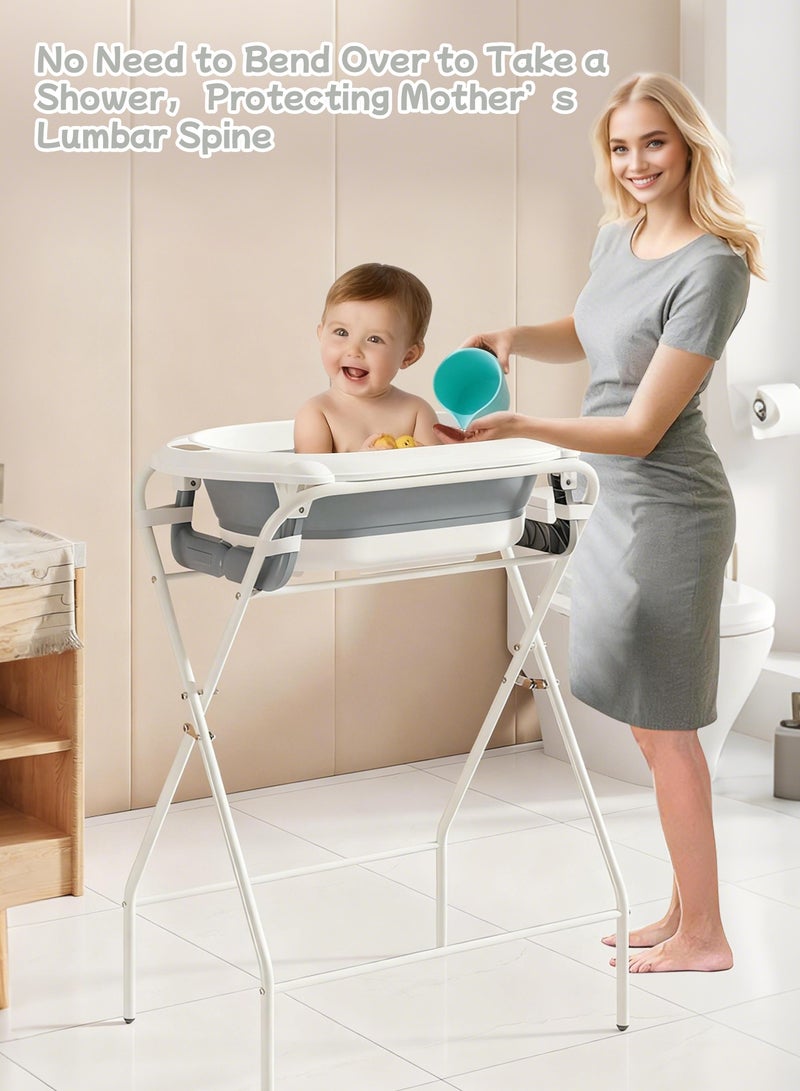 بيت الشاي حوض استحمام للأطفال مع حامل، حوض استحمام للأطفال قابل للطي، حوض استحمام مرتفع للأطفال قابل للتحرك والطي والطي، حوض استحمام للأطفال الرضع مع حامل - Image 2