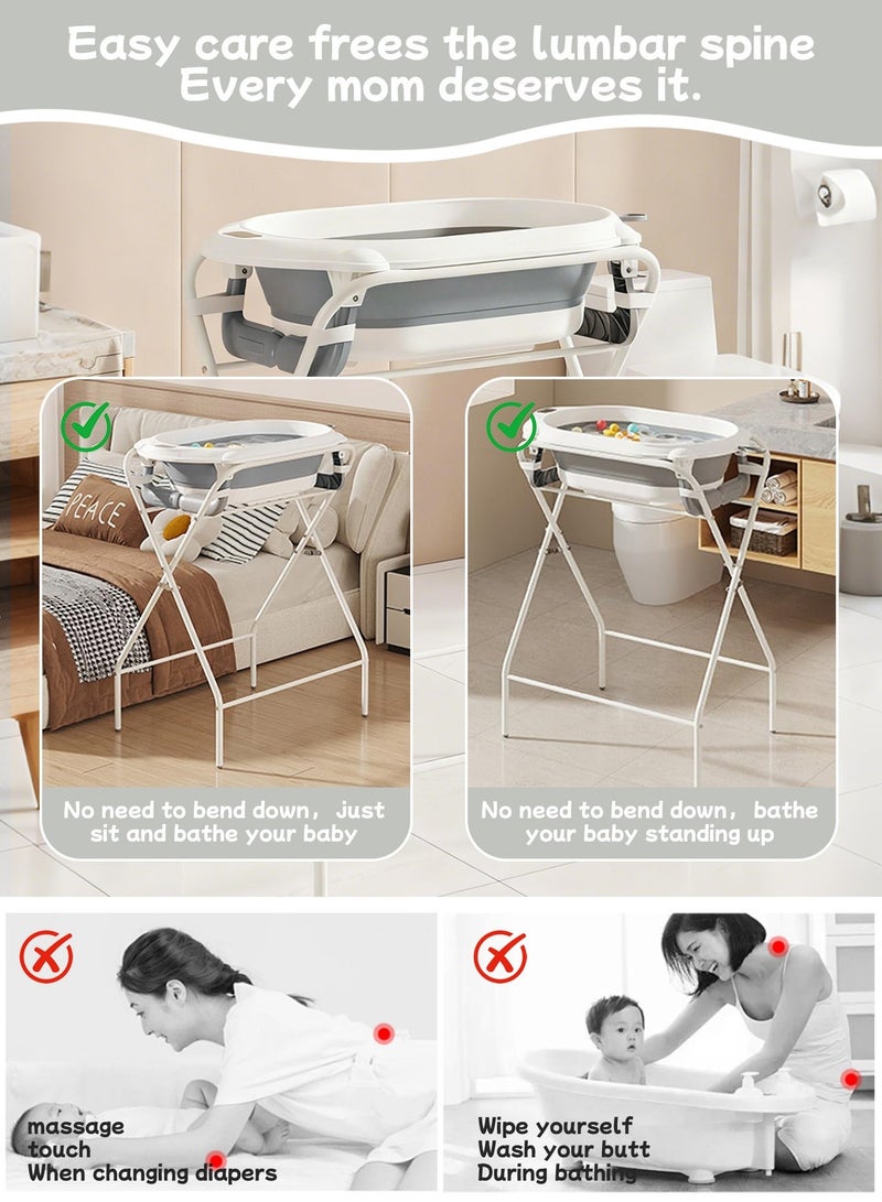 بيت الشاي حوض استحمام للأطفال مع حامل، حوض استحمام للأطفال قابل للطي، حوض استحمام مرتفع للأطفال قابل للتحرك والطي والطي، حوض استحمام للأطفال الرضع مع حامل - Image 5