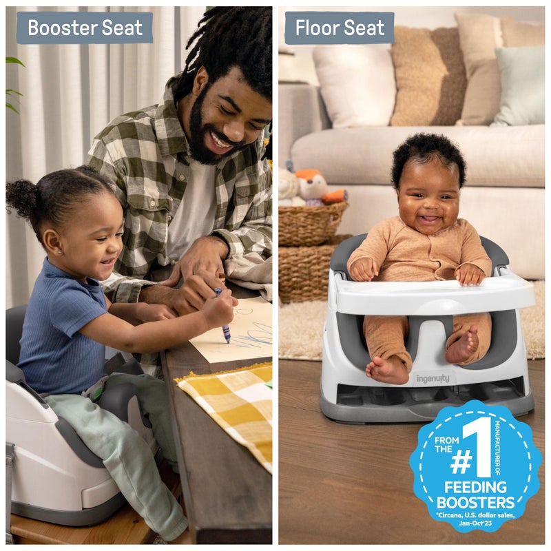 Ingenuity Baby Base 2-in-1 Booster Feeding and Floor Seat with Self-Storing Tray - Slate - Image 2