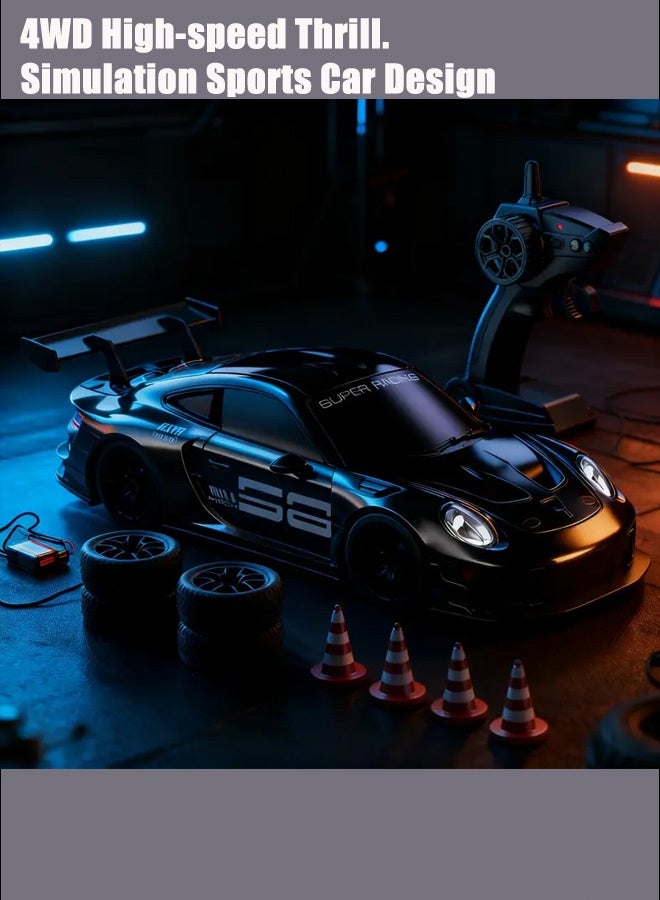 HaHaHai High-Speed Drift RC Car 1:24 Scale, 4WD Remote Control Racing Car with Flashing Lights, Dual Tires, USB Charging,50M Range, Remote Control Drift Vehicle for Boys Girls Kids Adults - Image 2