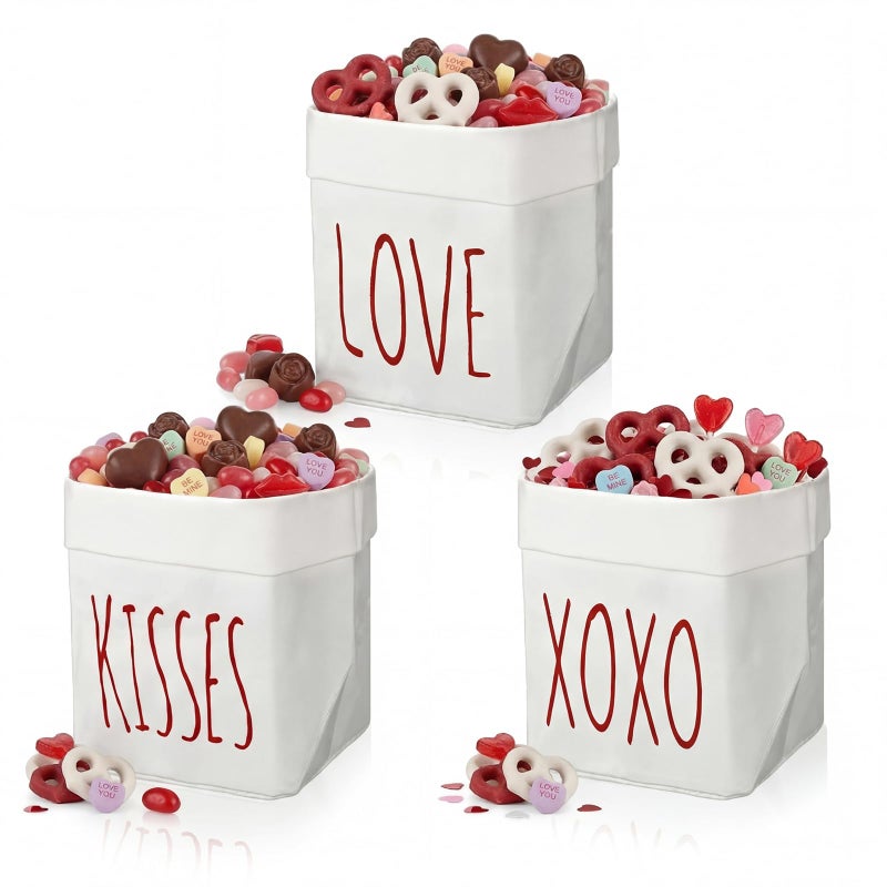 FoldTier 3 Pcs Valentine's Day Candy Dish Small Serving Bowls Farmhouse Tiered Tray Decor Rustic Candy Pot Washable Paper Valentines Tabletop Centerpiece for Table Shelf Decorations Gift - Image 1