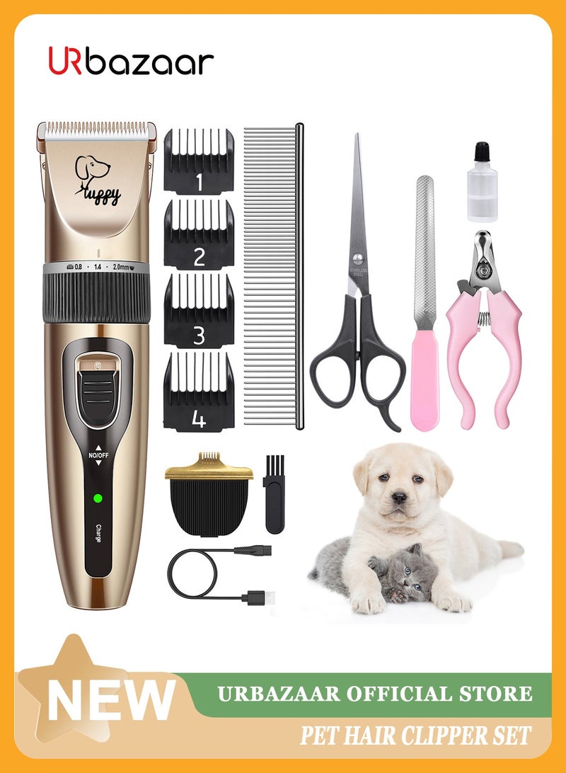 URbazaar 13 Pcs Dog Shaver Clippers, Low Noise Electric Cordless Dog Grooming Supplies,Rechargeable Pet Grooming Kit with Scissors, Combs, Files, Nail Clippers and Spare cutter head for Dogs and Cats  - Image 1