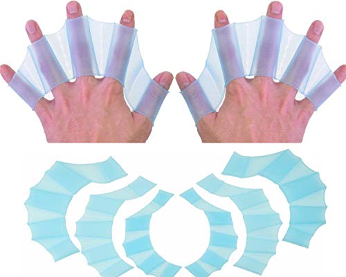 EXCEREY Swimming Soft Silicone Gear Paddle Fins Webbed Gloves Aquatic Fitness Training Swimming Gloves for Men, Women, Scuba Diving, Snorkeling, Spear Fishing, Surfing (Blue, 2 Pairs, L) - Image 1