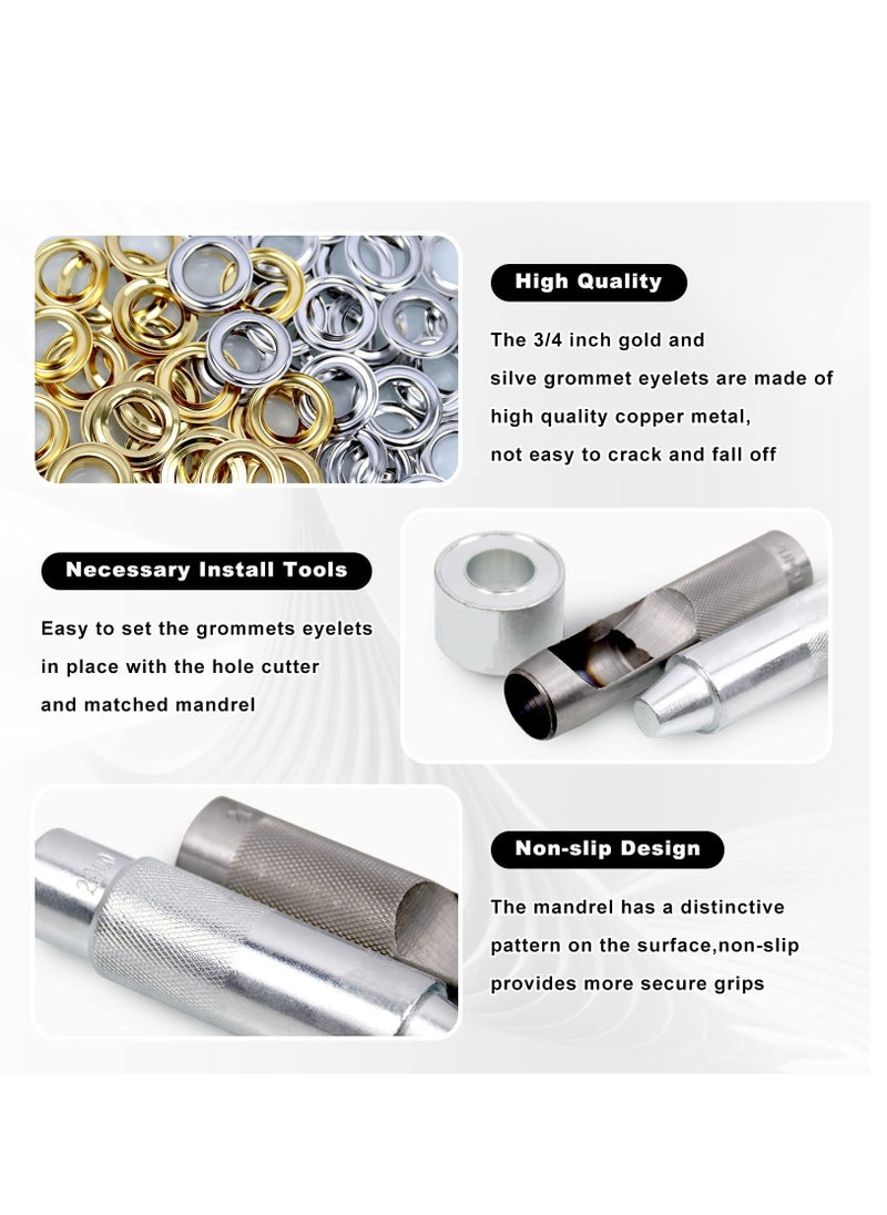Excefore - 50 Sets 0.75" Grommet Tool Kit, Grommet Setting Tool Copper Grommets Eyelets, 2 Colors, With 3 Pcs Install Tool, Gold And Silver - Image 1
