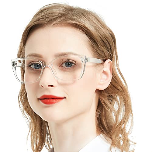 AEZUNI Designer Reading Glasses for Women Oversized Square Eyeglasses Large Ladies Readers with Bling Frames 10 125 15 175 20 225 25 275 30 35 40 50 60 Clear175 - Image 1