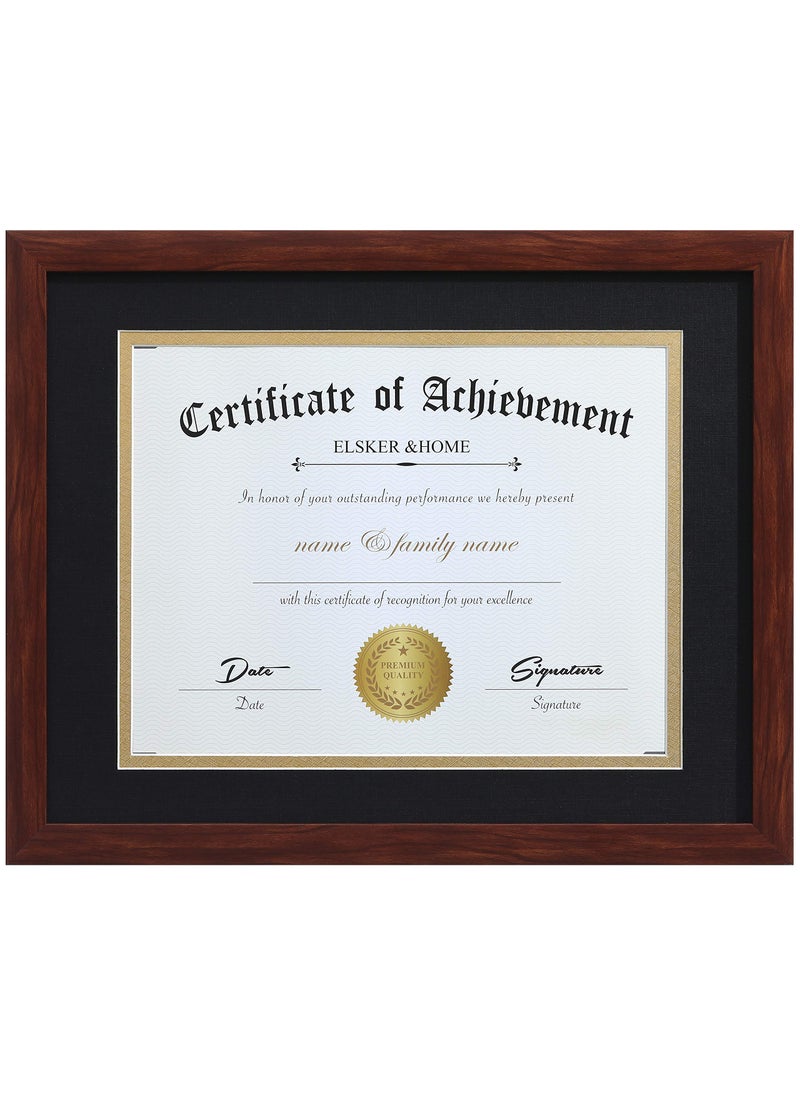 ELSKER&HOME ELSKERHOME 85x11 Certificate Frame  Classic Coffee Color Frame  Displays Diploma 85x11 Inch with Mat  11x14 Inch Without Mat  For DocumentPhotoDouble Mat  Matte Black with Gold Rim 