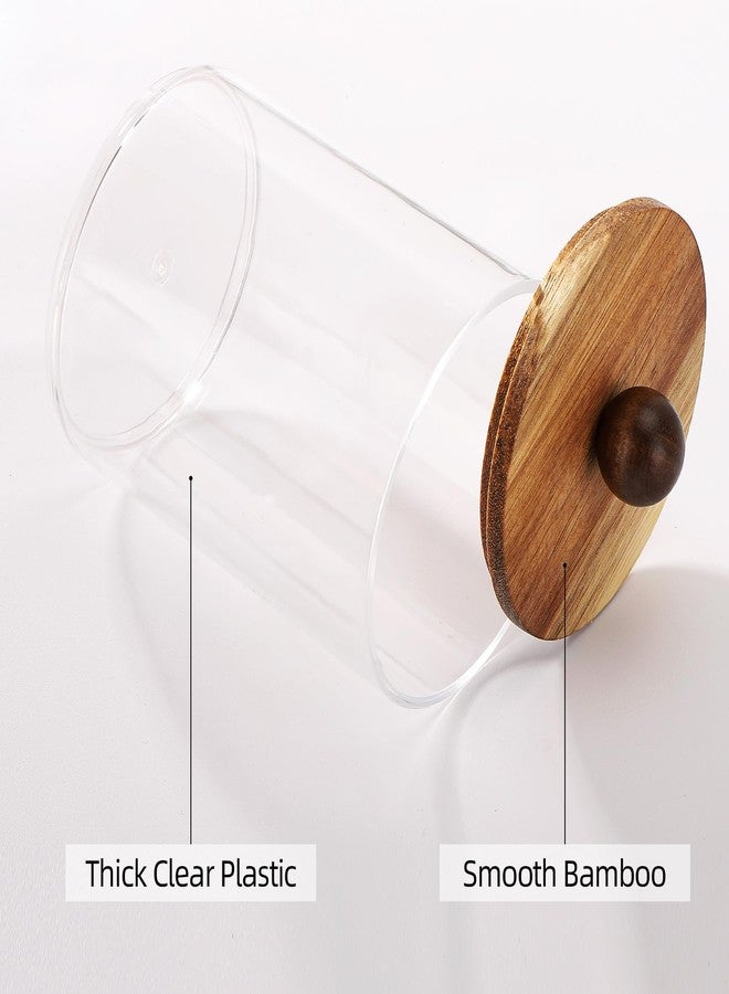 Tbestmax Qtip Holder with Wood Lids, 10oz Plastic Apothecary Jars for Cotton Ball, Cotton Swab, Floss, Clear Bathroom Containers Storage and Organizer - Image 3