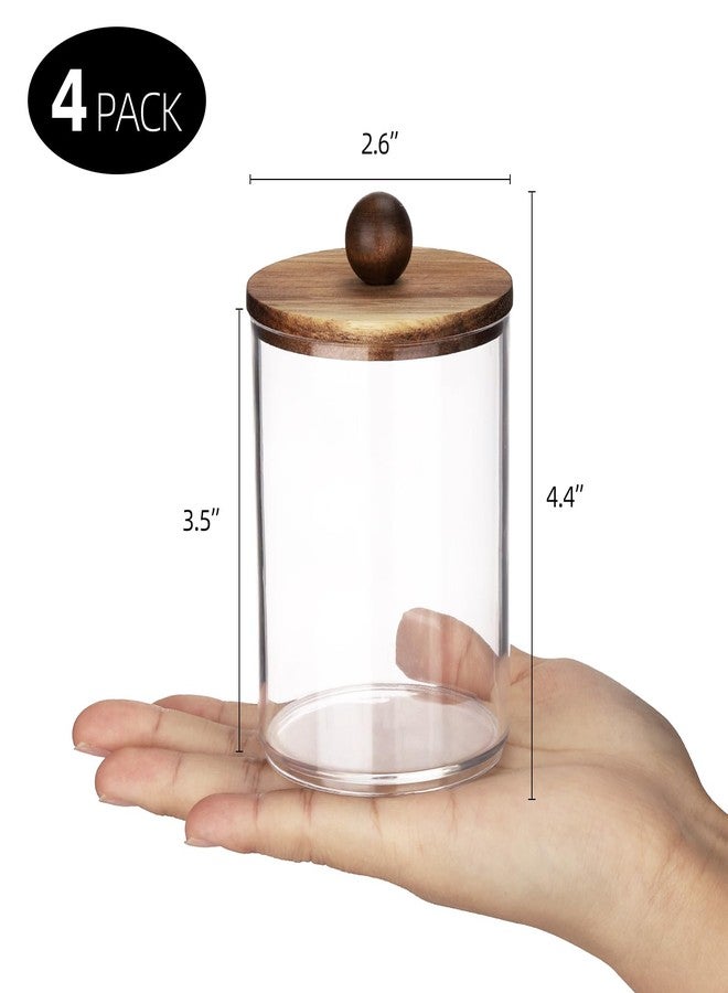 Tbestmax Qtip Holder with Wood Lids, 10oz Plastic Apothecary Jars for Cotton Ball, Cotton Swab, Floss, Clear Bathroom Containers Storage and Organizer - Image 2