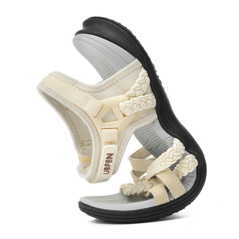 UBFEN Womens Hiking Comfort Sport Sandals Beach Vacation Camping Casual Sport Sandals with Adjustable Straps and Arch Support Size US 8.5 Beige - Image 3