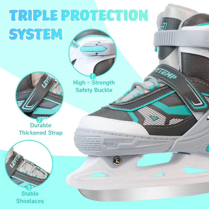 LEVYTEMP Adjustable ice Skates for Kids Boys Girls, 4 Size Triple Protection Beginner Figure Blades with Ankle Support for Outdoor and Rink,Grey - Image 4