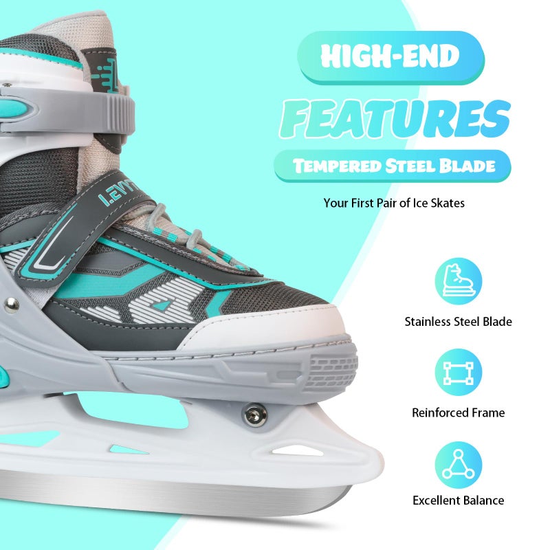LEVYTEMP Adjustable ice Skates for Kids Boys Girls, 4 Size Triple Protection Beginner Figure Blades with Ankle Support for Outdoor and Rink,Grey - Image 3