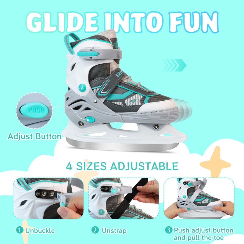 LEVYTEMP Adjustable ice Skates for Kids Boys Girls, 4 Size Triple Protection Beginner Figure Blades with Ankle Support for Outdoor and Rink,Grey - Image 2