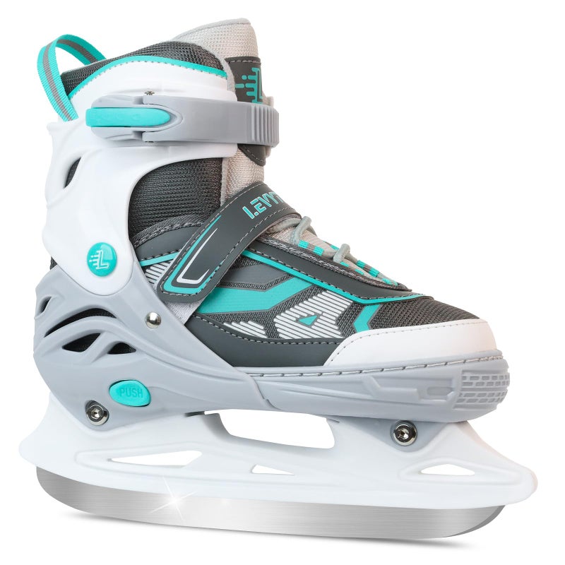 LEVYTEMP Adjustable ice Skates for Kids Boys Girls, 4 Size Triple Protection Beginner Figure Blades with Ankle Support for Outdoor and Rink,Grey - Image 1