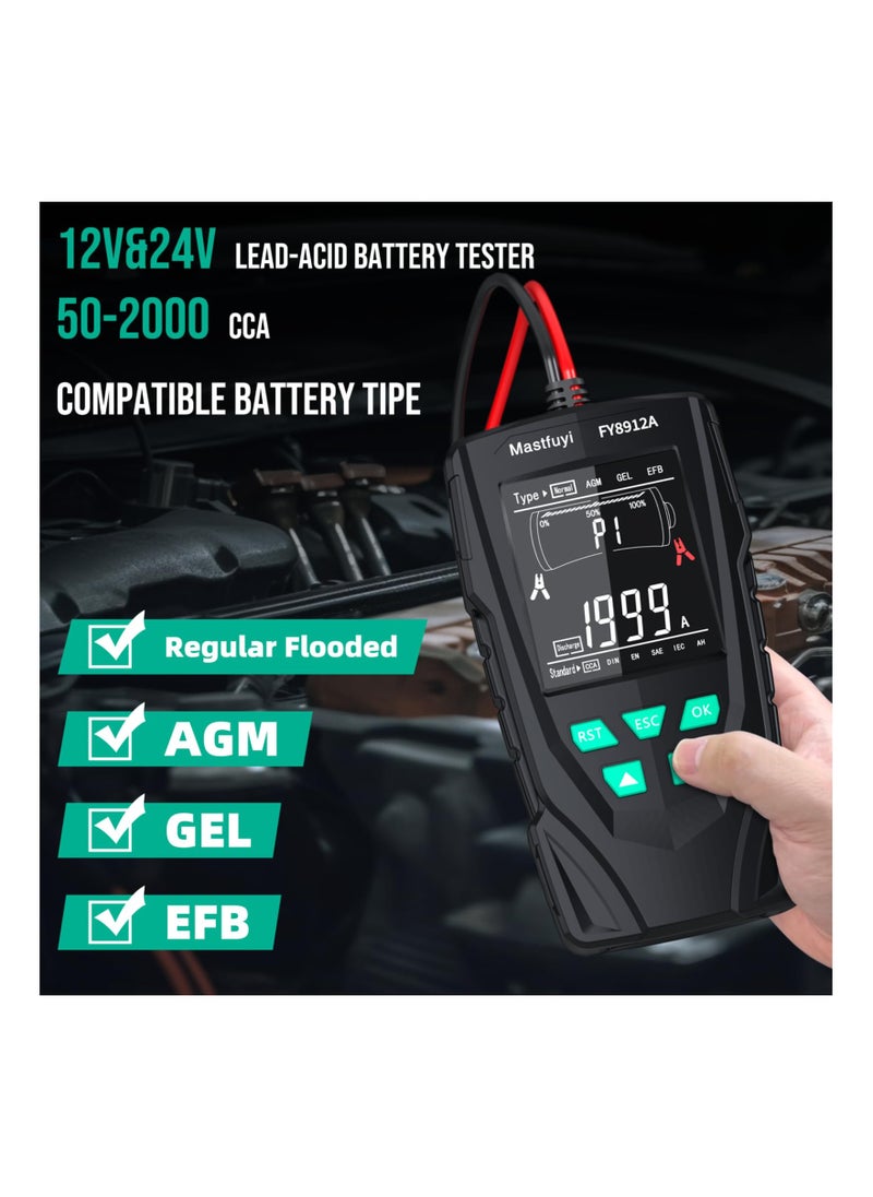 SYOSI Car Battery Tester 12V 24V, 50-2000 CCA Automotive Alternator Diagnostic Tool, Digital Auto Battery Analyzer, Resistance Voltage Discharging Analysis for Truck Van Boat Motorcycle ATV SUV  - Image 2