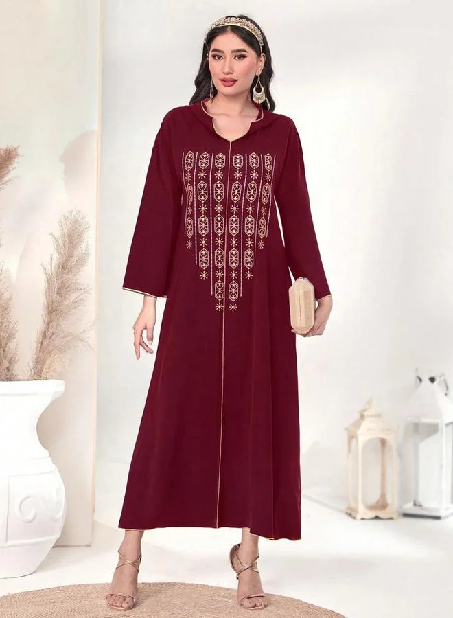 Take Two Burgundy V Neck Maxi Jalabiya