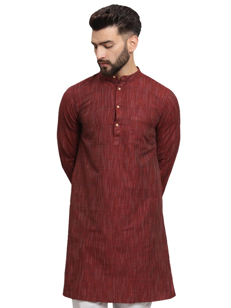 LATEST CHIKAN Men's Cotton Regular Fit Textured Long Kurta Full Sleeves - Casual Ethnic Wear -LK-DBL-RN-38 Rani - Image 1