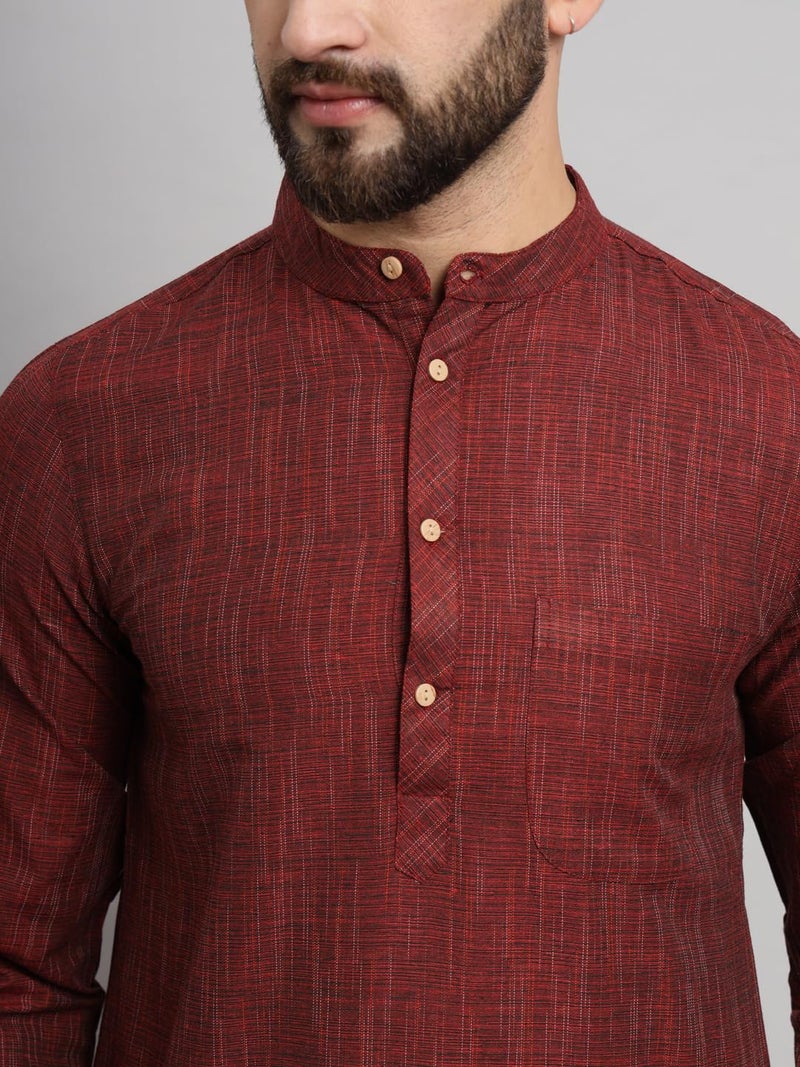 LATEST CHIKAN Men's Cotton Regular Fit Textured Long Kurta Full Sleeves - Casual Ethnic Wear -LK-DBL-RN-38 Rani - Image 2