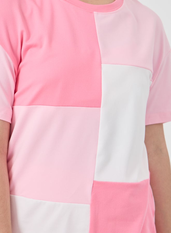 Styli Girls Color Block Short Sleeve T-Shirt and Shorts Set - Image 3