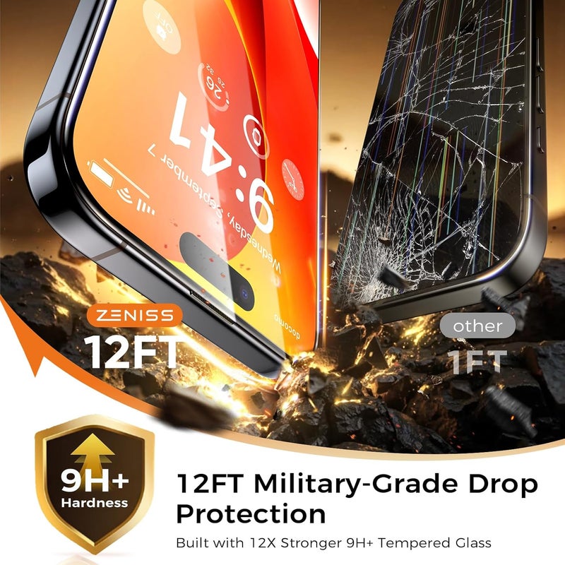 Zeniss NeverBreak 9H+ Hardness for iPhone 15 Screen Protector 12FT Military Grade Protection (Scratch, Shatter, Drop Resistance) 15 Tempered Glass Full Edge Coverage Case Friendly 6.1" 2 Pack - Image 2