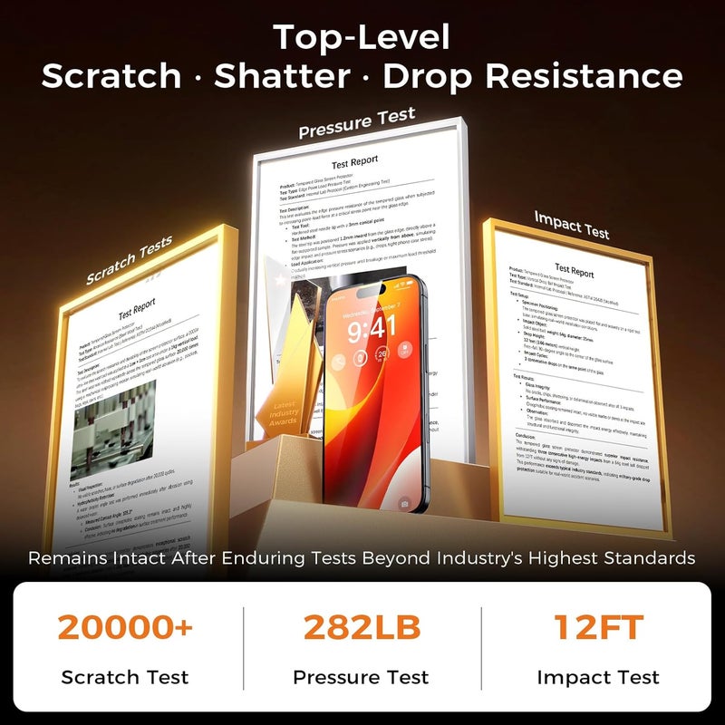Zeniss NeverBreak 9H+ Hardness for iPhone 15 Screen Protector 12FT Military Grade Protection (Scratch, Shatter, Drop Resistance) 15 Tempered Glass Full Edge Coverage Case Friendly 6.1" 2 Pack - Image 3