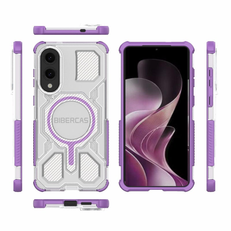 BIBERCAS For Samsung Galaxy S25 Edge 5G Transparent Color Series Magsafe Air Bag Shockproof Phone Case(Purple) - Image 2