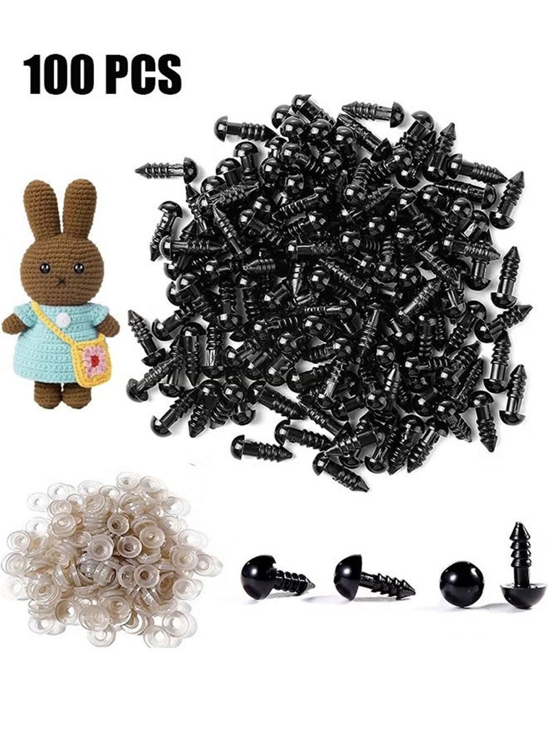 Doll Eyes with Washers, 100 Pcs Plastic Safety Crochet Eyes and 100 Pcs Washers, for Crochet Crafts Washer Assorted Sizes for Doll, Plush Animal and Teddy Bear Puppet Craft Making (0.48 Inch/12 mm) - Image 1