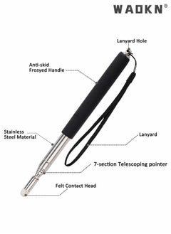 WAOKN 2 Pieces Stainless Steel Teaching Whip for Teachers Using Touch Screen Extendable Pens Extendable Stick Classroom Whiteboard Presenter with Lanyard and Felt Head for Presentations Black Red  - Image 2