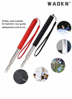 WAOKN 2 Pieces Stainless Steel Teaching Whip for Teachers Using Touch Screen Extendable Pens Extendable Stick Classroom Whiteboard Presenter with Lanyard and Felt Head for Presentations Black Red  - Image 4