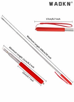 WAOKN 2 Pieces Stainless Steel Teaching Whip for Teachers Using Touch Screen Extendable Pens Extendable Stick Classroom Whiteboard Presenter with Lanyard and Felt Head for Presentations Black Red  - Image 3