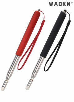 WAOKN 2 Pieces Stainless Steel Teaching Whip for Teachers Using Touch Screen Extendable Pens Extendable Stick Classroom Whiteboard Presenter with Lanyard and Felt Head for Presentations Black Red  - Image 1