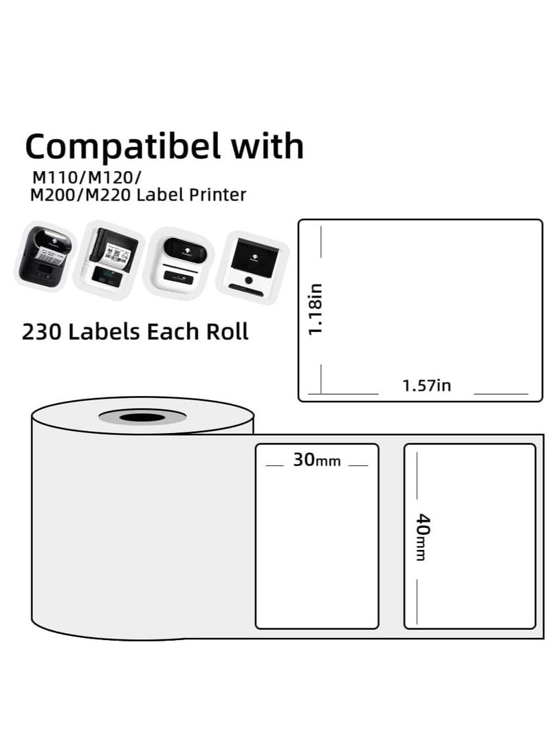Terabyte Label rolls for M110/M110S/M120/M200/M220 Bluetooth Label Printers - Black on White Sticker Labels (30 x 40 mm 230 labels) - Image 1