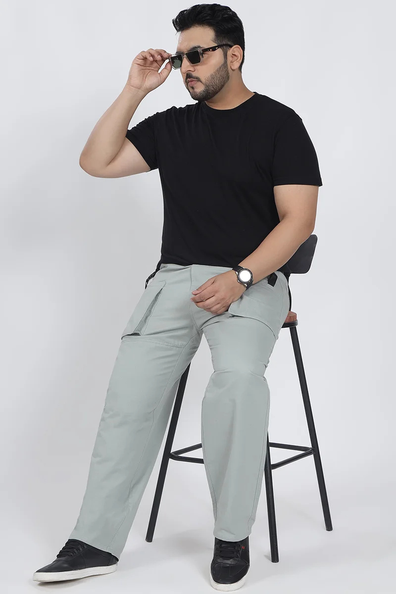 سنيتش Light Grey Solid Regular Fit Streetwear Plus Size Cargo
