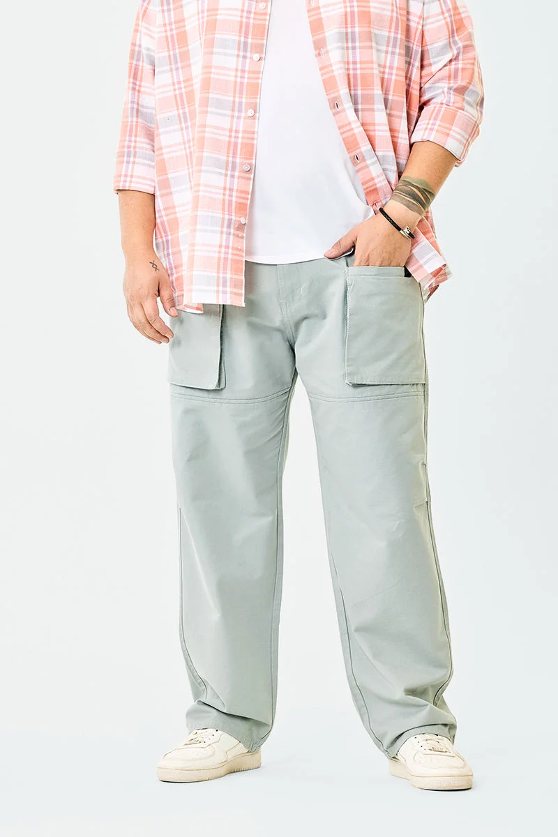 سنيتش Light Grey Solid Regular Fit Streetwear Plus Size Cargo